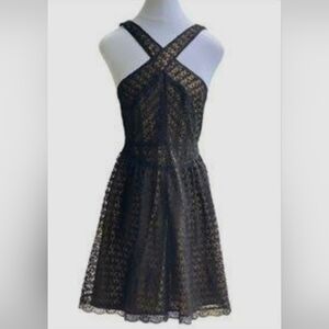 Victoria's Secret Moda International black and gold lace mini dress. Size 8